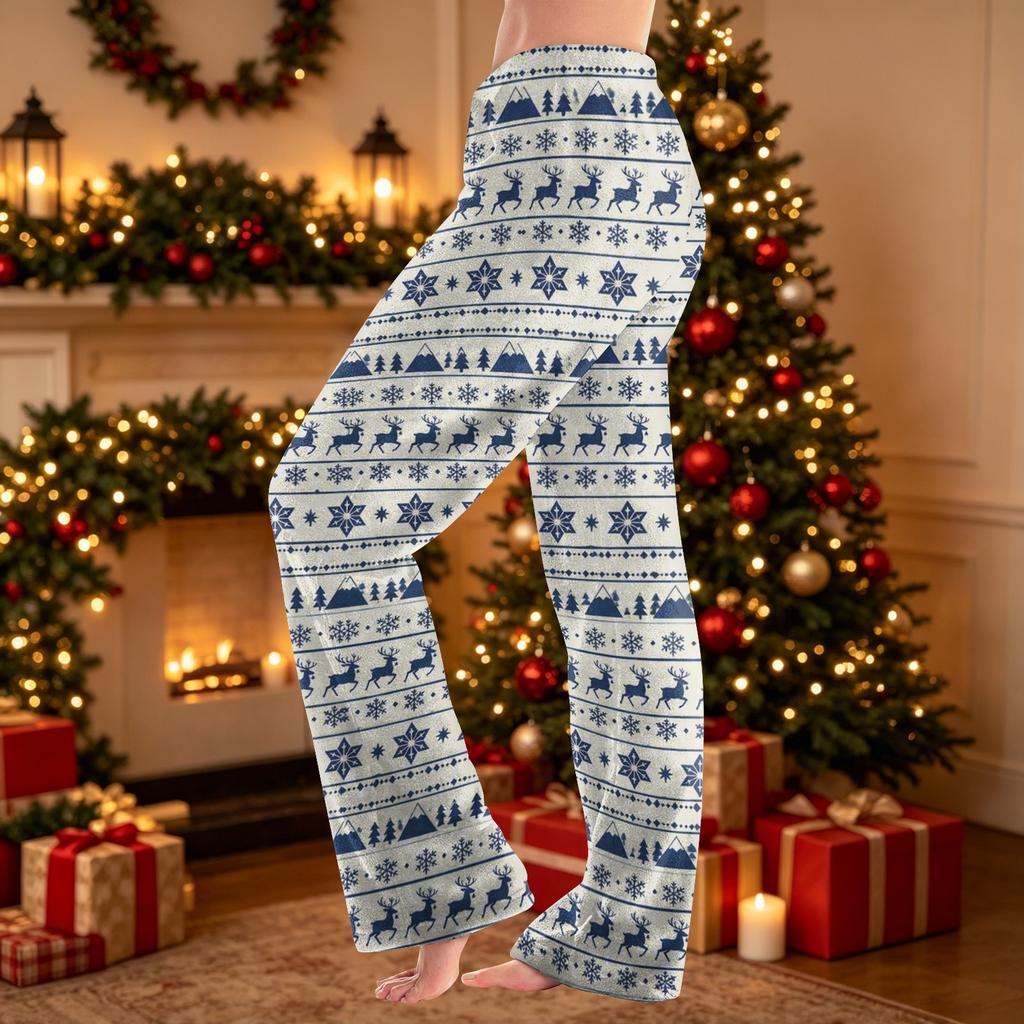 Women's Flannel Christmas Print Pajama Pants, Comfortable Warm Sleep Pants