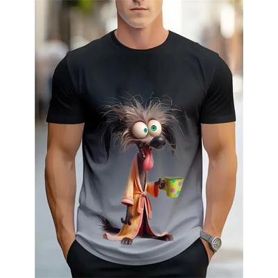 Tricou Bărbați Oversize Larg cu Mânecă Scurtă și Imprimeu cu Animale de Desene Animate Topuri Sport Casual Respirabil