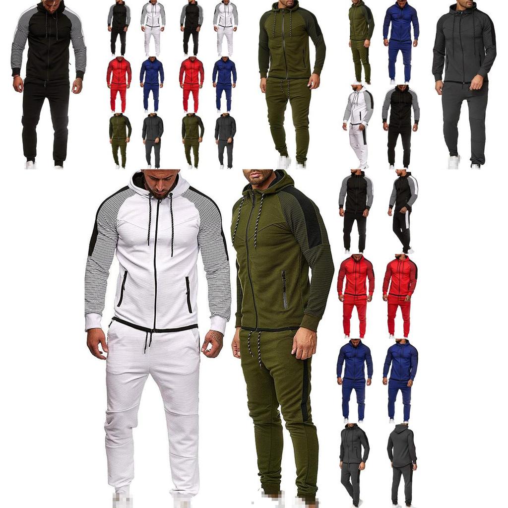 Classic Men Tracksuit Set With Hooded Pullover And Adjustable Jogging Pants