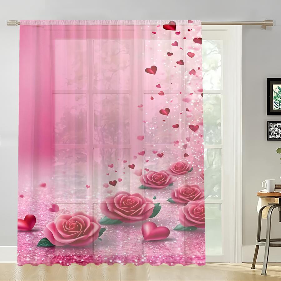 

1PCS rose-heart-shaped gauze curtain perfect for a romantic Valentine s Day suitable for both bedroom and living room 100*130 HOOK 1pcs
