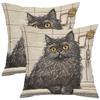 2D Flat Printing Gray Cat Patterned Cushion Covers for Home Decor Polyester Pillowcase Sofa Decorative Cushion Cover
