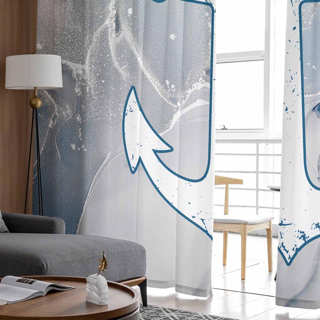 Retro Abstract Paint Boat Anchor Pink Blue Fluid Art Sheer Curtains for Kids Living Room Voile Window Curtains Tulle Drapes
