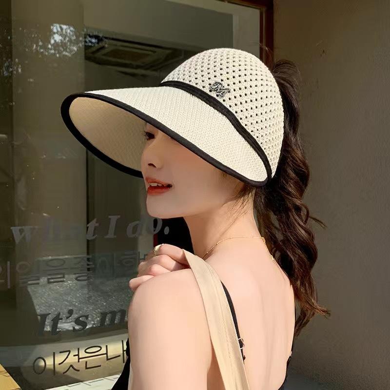 

Новий захисний капелюх із люверсами для жінок, модний повсякденний капелюх із сонцезахисним козирком, регульований, дихаючий, гнучкий, складний, пляжний капелюх, що згортається, на відкритому повітрі one size :56-58cm