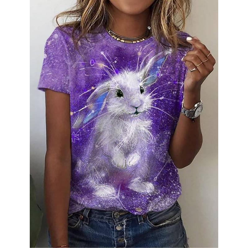 Women's T Shirt Animal Weekend 3D Print Rabbit Graphics Light Green Short Sleeve Tee Fashion Round Neck Tops Summer