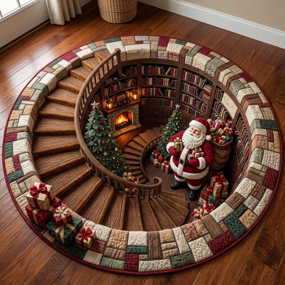 Funny Santa Claus Bedroom 3D Vortex Carpet Brick Hole Circular Floor Mat Festive Living Room Entryway Area Rug 2d flat print