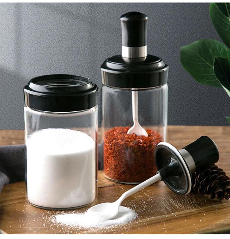 1-3pcs Kitchen Seasoning Jar Spoon Cover Integrated Glass Jars Household Oil Storage Pot Honey Bottle Brush Kitchen Bar Supplies