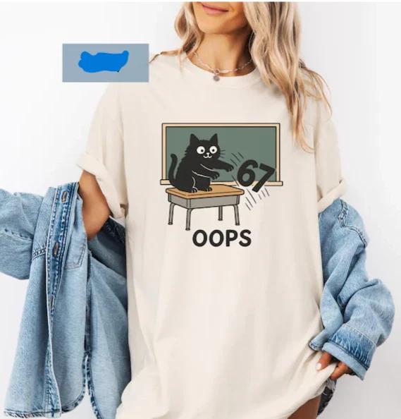 Funny Anti 67 Teacher Shirt, Six Seven Shirt, 6-7 Teacher Meme Tee, Cute Cat Tea S