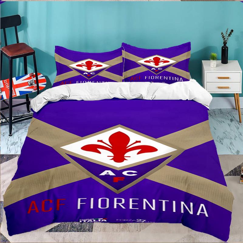 3PCS Fiorentina Football Club Bedding set,Ideal for1pc Duvet Cover And 2pcs Pillowcases Perfect for Christmas gift,Ideal for Bedroom, Dormitory