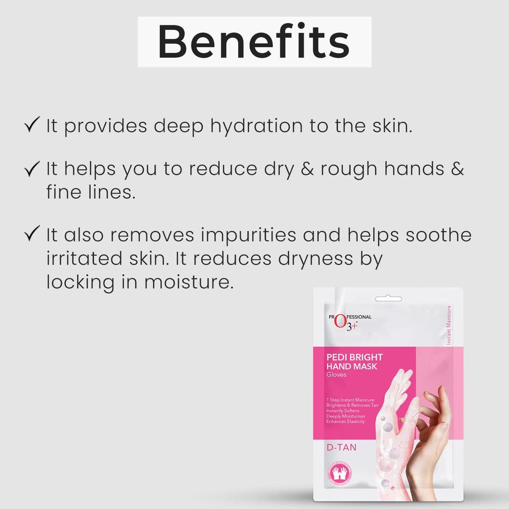 O3+ Pedi Bright Hand Gloves Cream Mask 40g Pack of 1 for Soft, Hydrated, Nourished Hands