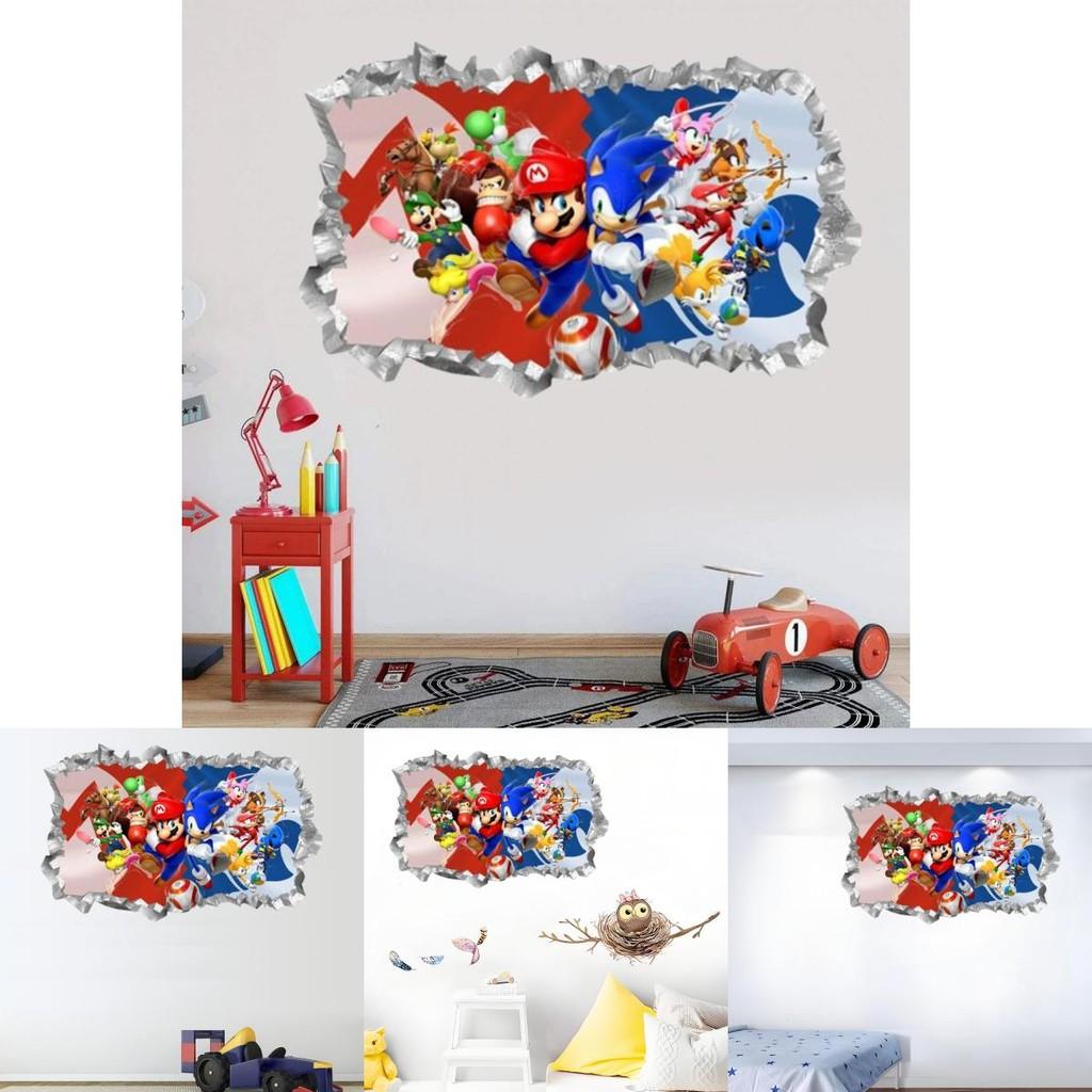 Super Mario Bros Sonic The Hedgehog Cartone Animato Decalcomania da Parete in PVC con Design Autoadesivo Durevole per le Pareti delle Camere dei Bambini