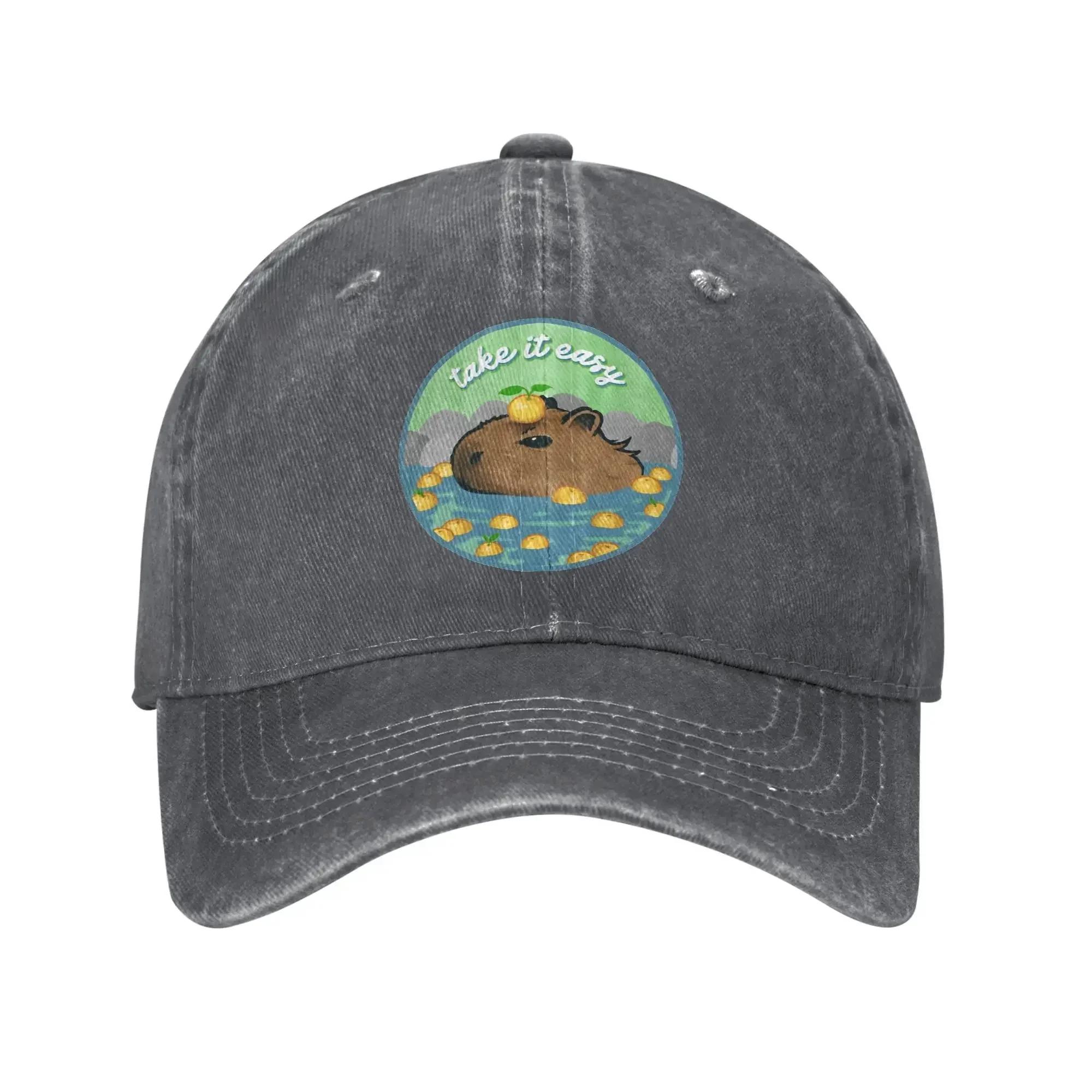 

Vintage Chill Capybara Take It Easy Baseball Cap Unisex Distressed Washed Snapback Cap Cute Animal Outdoor Running Soft Caps Hat Adjustable