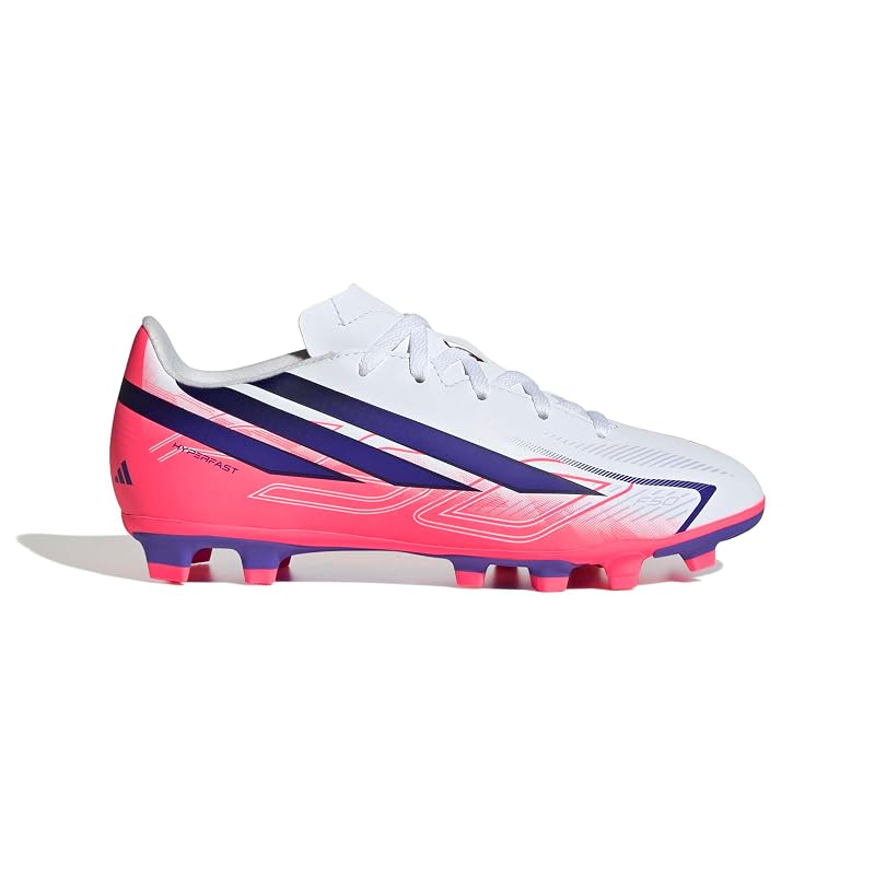 [Adidas] F50 HYPERFAST Club FxG Soccer Cleats for Boys, Size OMS25, Footwear White/Solar Purple/Solar Turbo (KK1308), Size 23.0 cm