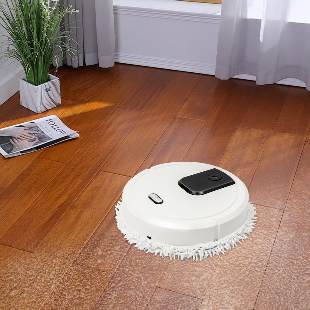 Automatic Mopping Machine, Dual Wet and Dry Round Floor Cleaner with USB Charging, 5W Efficient Cleaning, White ABS Design