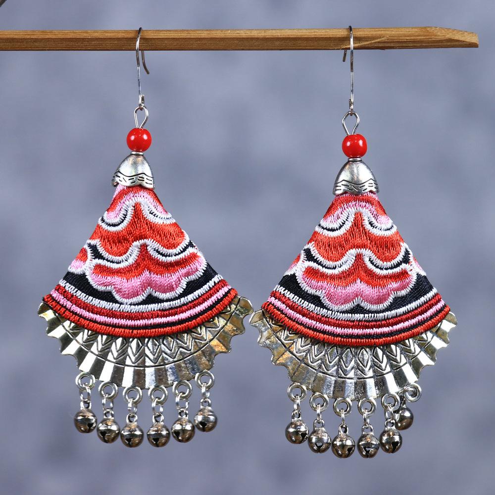 Chinese Retro Plum Blossom Fan Earrings: Women's Qipao Bell Tassel Pendants for Hanfu