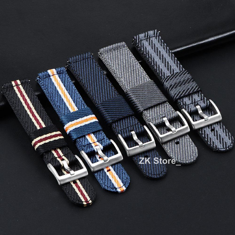 Nylon Canvas Watch Band 20mm 22mm Ribbed Strap for Seiko for Citizen Military Sports Woven Fabric Replacement Wristband Bracelet