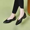 2025 new spring and summer women's shoes pointed thick heel soft leather single shoes brown ladyshoes grandma shoes medium heel Korean version shoes