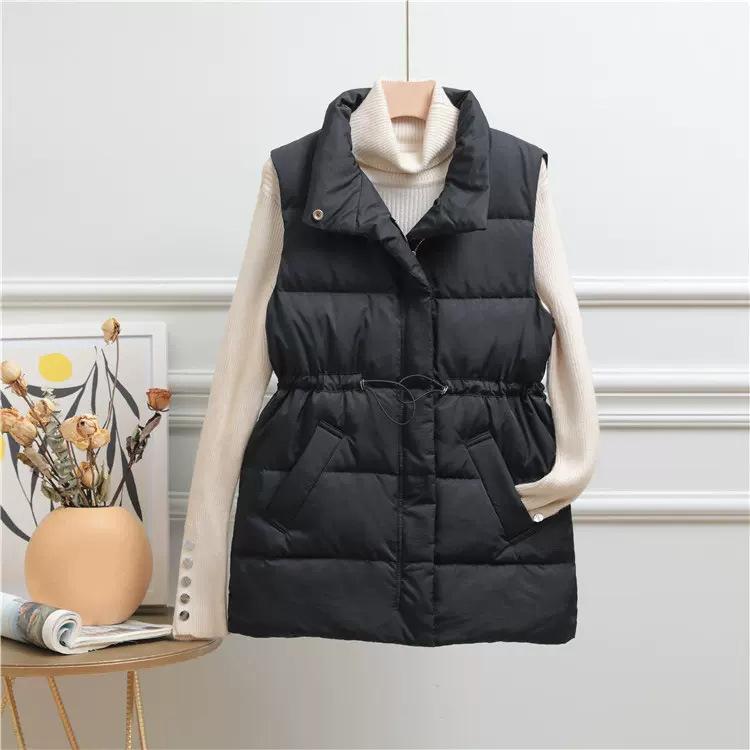 

Down vest women s 2025 winter new waist stand-up collar, thin and warm white duck down vest, outer wear vest tide L чорний