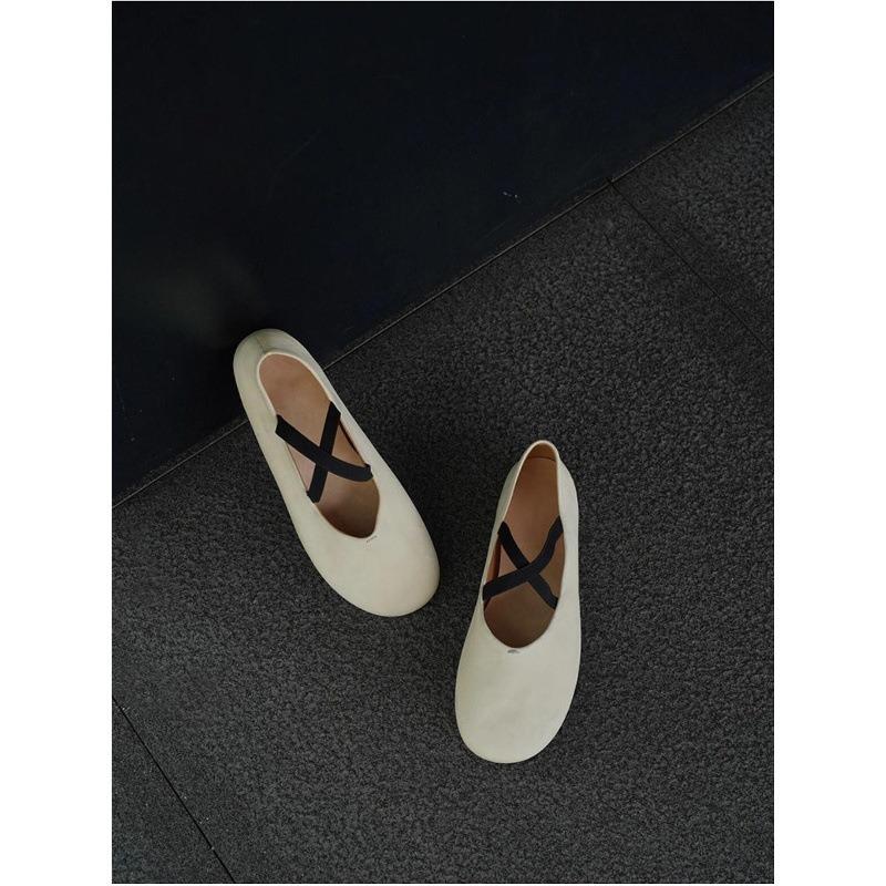 "Sheepskin Edition" Leather New Cross Ballet Shoes Women's Round Head Shallow Mouth Versatile Mary Jane Single Shoes Women