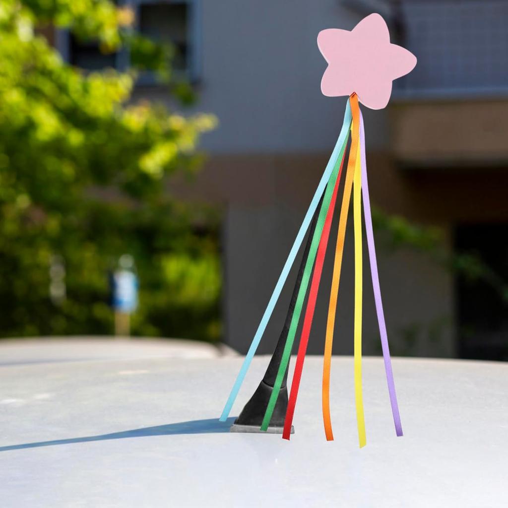 LOGOFUN 2 Stück Rosa Sternband Autoantennenaufsätze 8cm zur Auto-Dachdekoration für Outdoor-Reisen und den täglichen Gebrauch