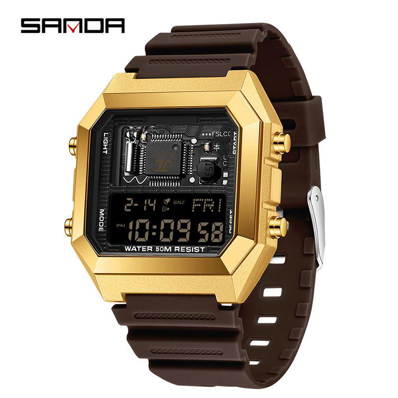 SANDA Dual-Time Multifunction Student Sports Watch - Square, Waterproof, Electronic