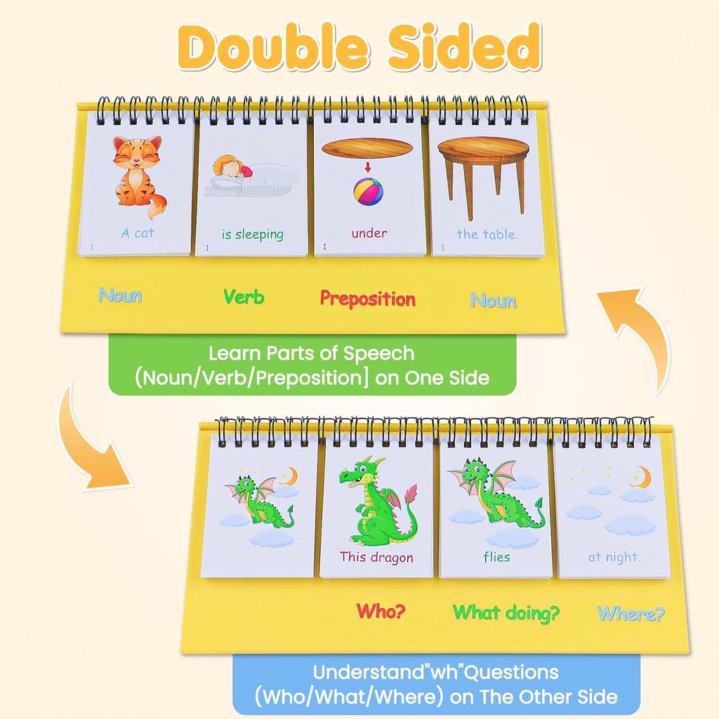 Auchq Sentence Building Flip Chart for Kids,Speech Autism Therapy Learning Materials for Preschool Kindergarten Elementary Special Classroom Must