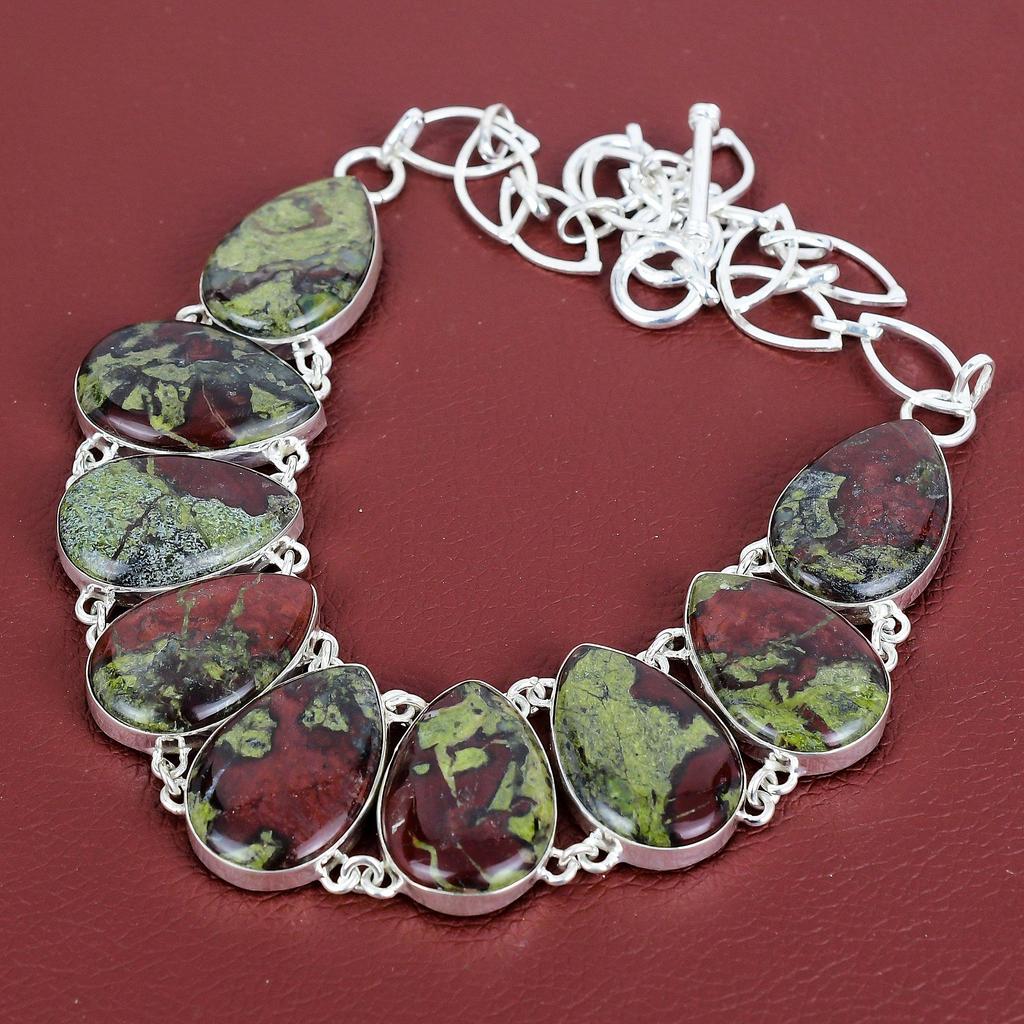 Dragon Bloodstone Necklace 925 Sterling Silver Necklace Adjustable Chain Necklace Original Gemstone Necklace Handmade Jewelry Gifts for Mom