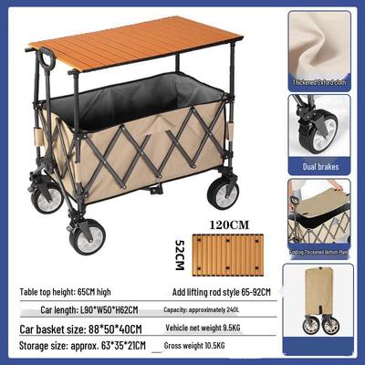 OEING Foldable Camping Cart with Liftable Wood Tabletop