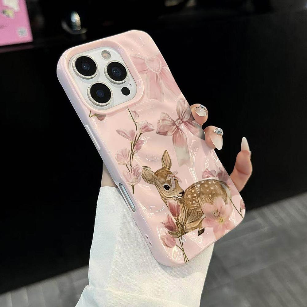 Retro Bow Sika Deer Pattern Phone Case For IPhone 17 16 15 14 13 12 11 Pro Max 14 Plus 17Air Wrinkle Wave Soft Silicone Cover