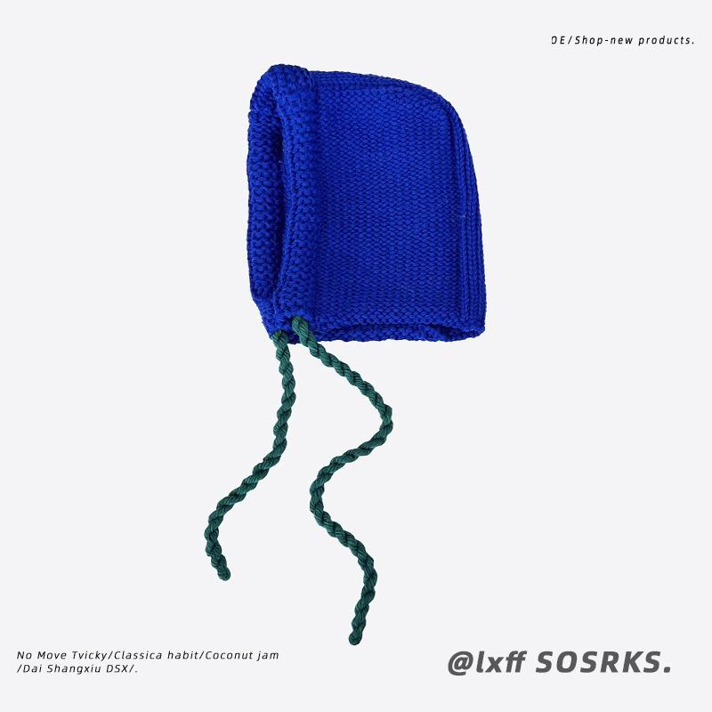 Korean New Style Ins Balaclava Ear Protection Warm Knitted Pullover Hat Thick Thread Blue Wool Hat Men Korean