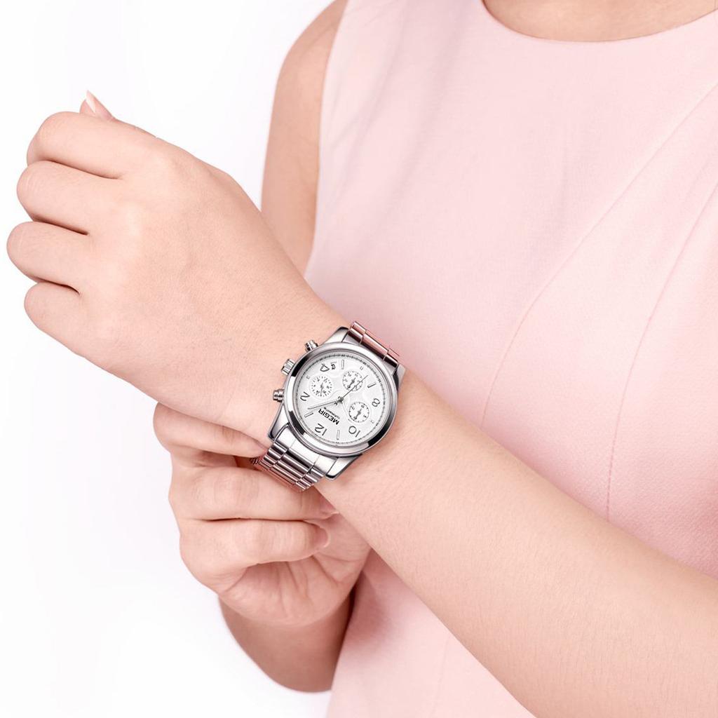 MEGIR Luxury Women Watch Fashion Brand Quartz Chronograph Elegant Ladies Wristwatch Stainless Steel Waterproof Dress Clock 2057