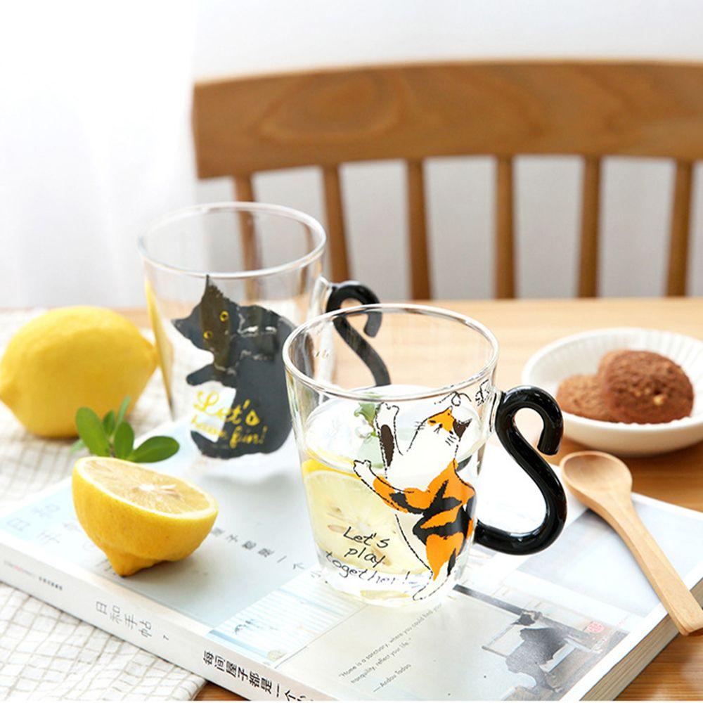 Cute Creative Glass Cat Tail Handle Heat Resistant Handy Cup Mug Glass Cup Breakfast Mug