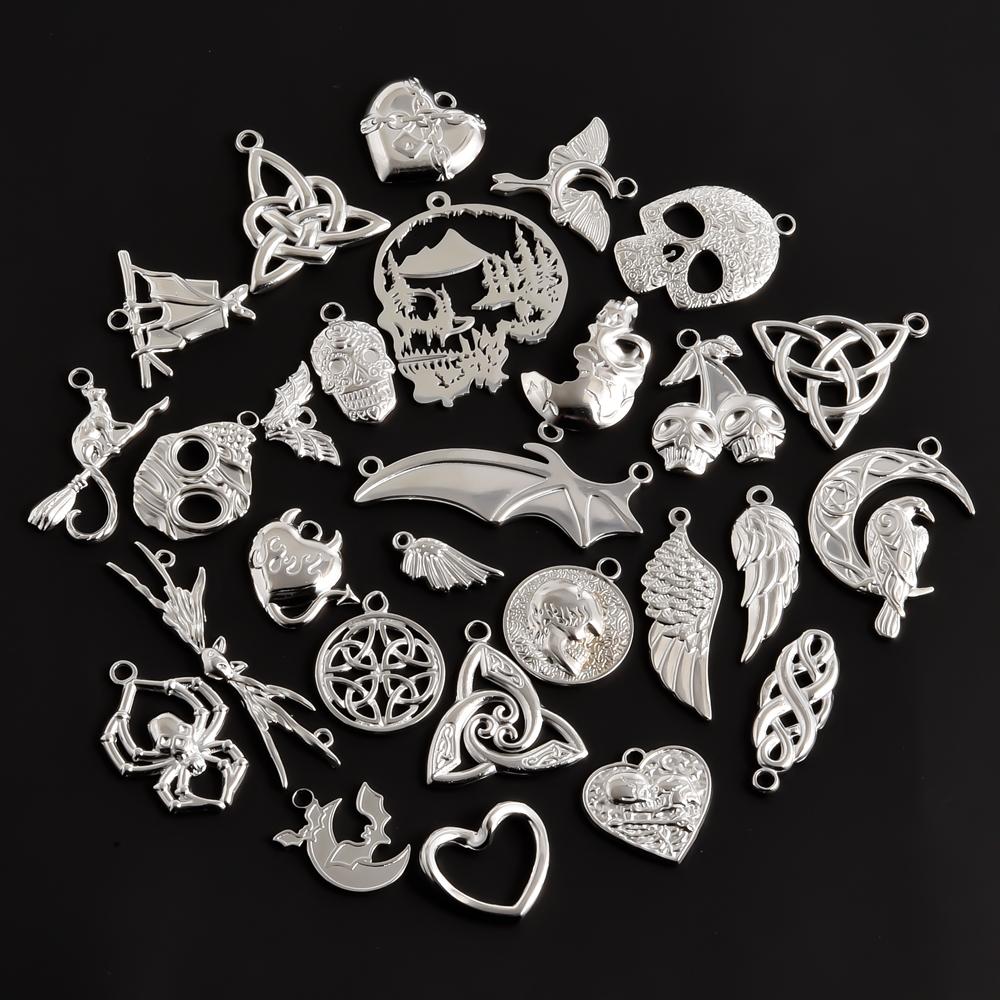 5 Stück/Los Steampunk Anhänger Edelstahl Fledermaus Totenkopf Kopf Krähe Hexen Knoten Anhänger Für Schmuckherstellung Zubehör Halloween Anhänger