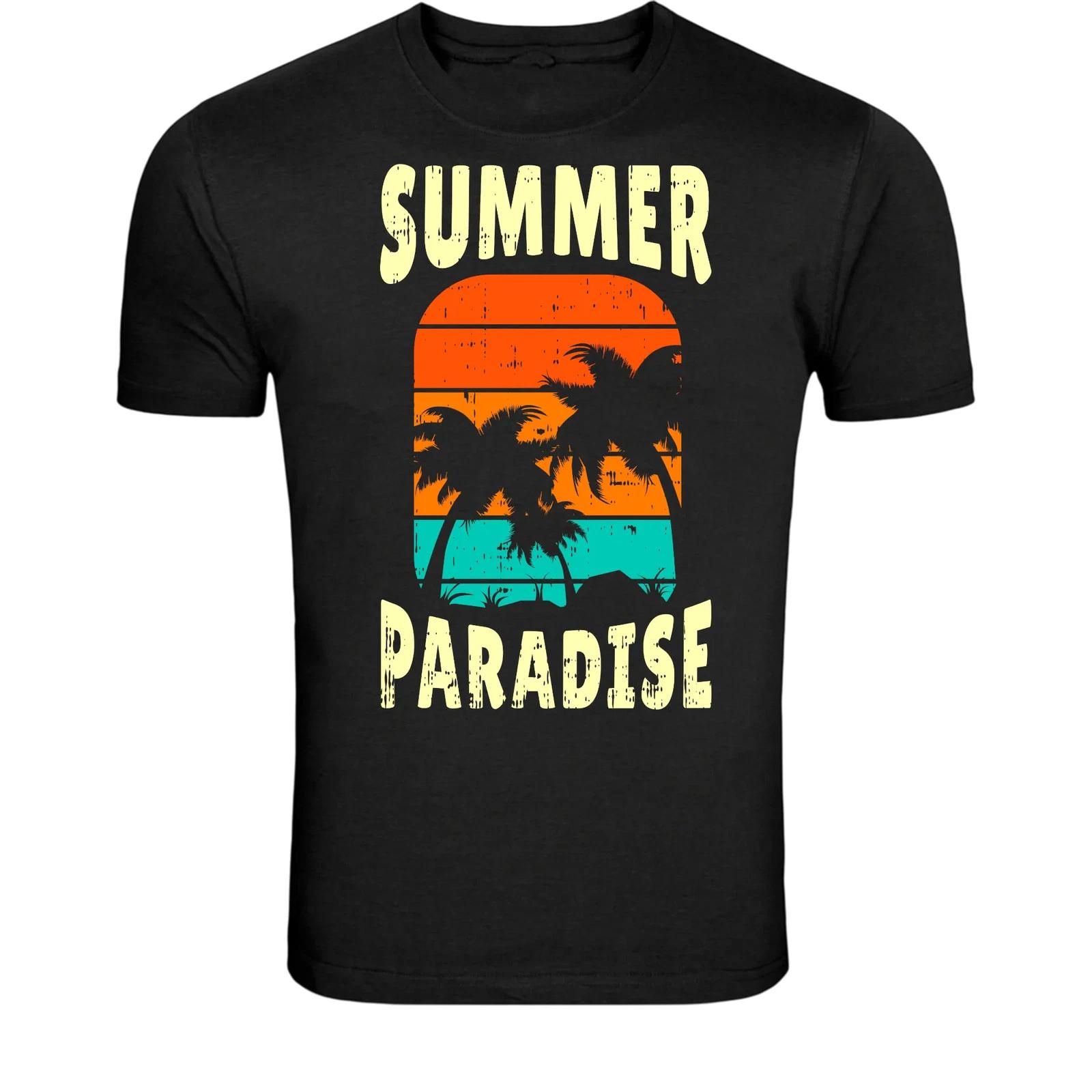 Summer Paradise T-Shirt - Retro Tropical Palm Trees Sunset Beach XXL
