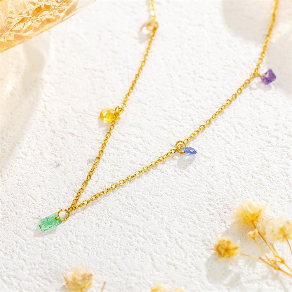 Punk Clavicle Small Multicolor Zircon Pendant Female Gold Color Stainless Steel Choker Necklace Chain for Women Jewelry Gift