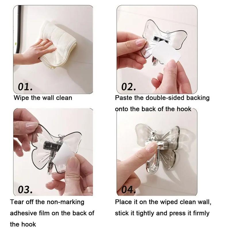 8 Pcs Plastic Butterfly Wall Hooks Wall Mounted Self Adhesive Butterfly Storage Hanger Moisture-proof Decorative Key Holder