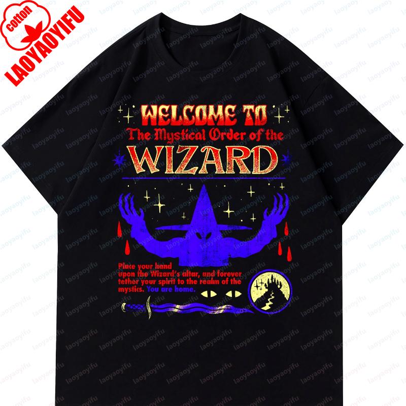 Wizard Casting Spells Printed Unisex Cotton Tshirts Casual Short Sleeve Tee Summer Spring Gothic Novelty Women Unisex Cool Tops