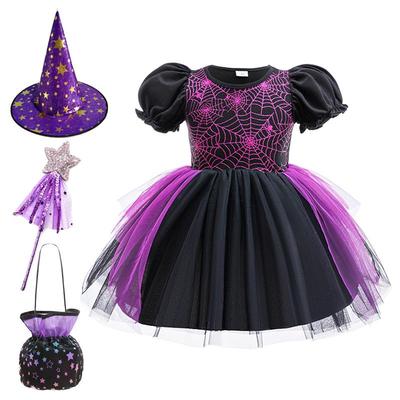 Abito Viola Gonfio di Halloween per Bambina - Vestito da Principessa a Manica Corta