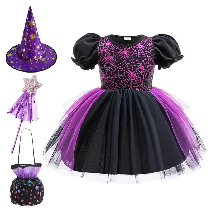 Halloween Lila Puffiges Ballkleid für Mädchen - Kurzärmeliges Prinzessinnenkleid