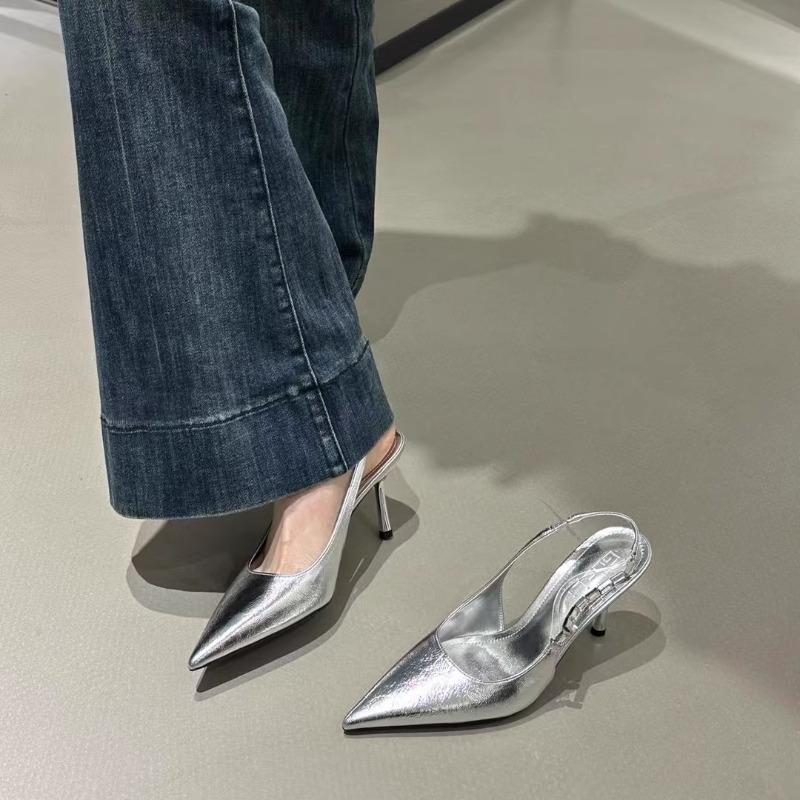Elegant Silver High Heels Women's Summer Sandals 4CM-8CM Comfortable Stylish Shoes for 2025 Fashionable Footwear