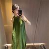 French high-end green neck sling dress children's summer new seaside vacation temperament dress