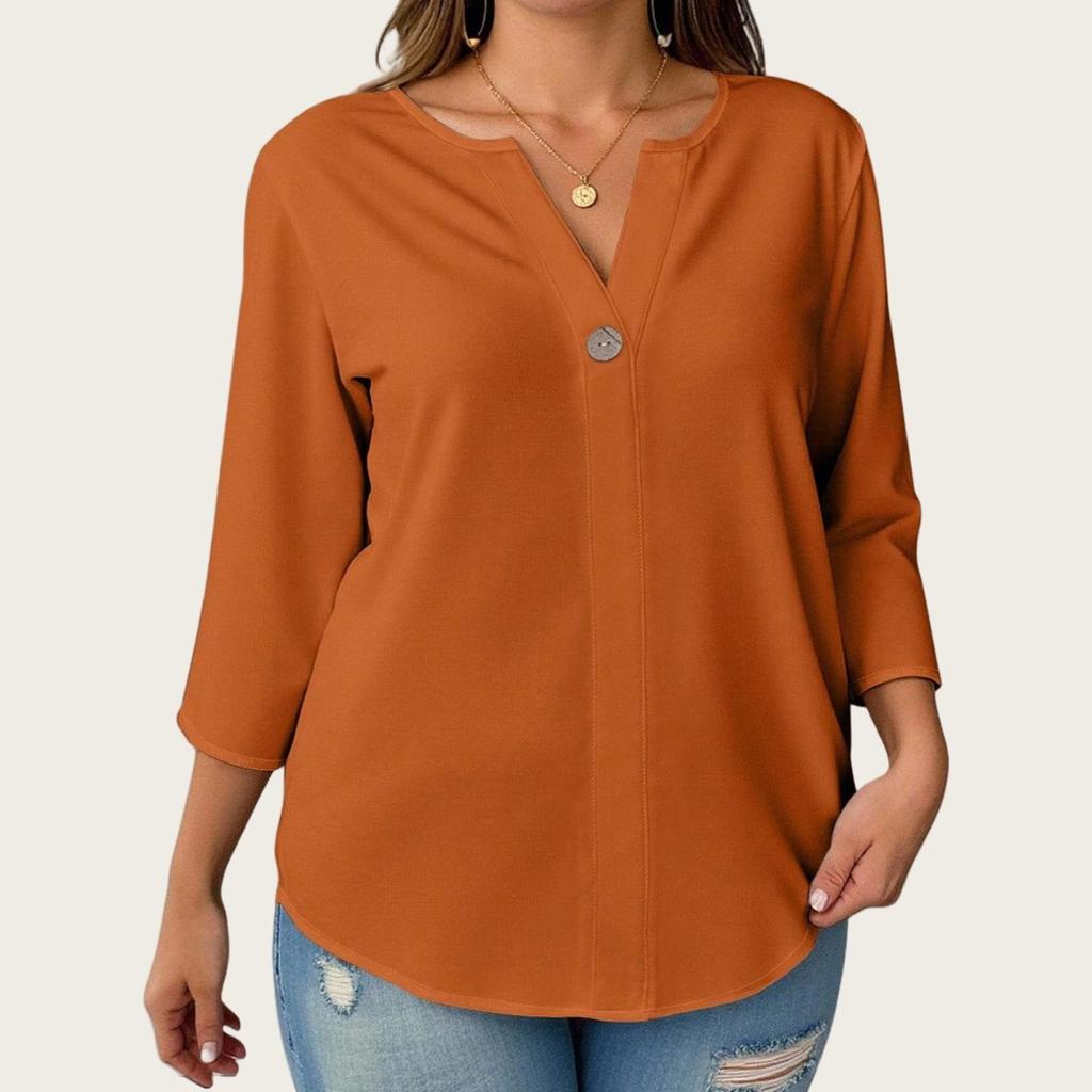 Europejski i Amerykański Damski Top Plus Size z Dekoltem V, Krótkim Rękawem, Casualowy, Luźny - 2025.