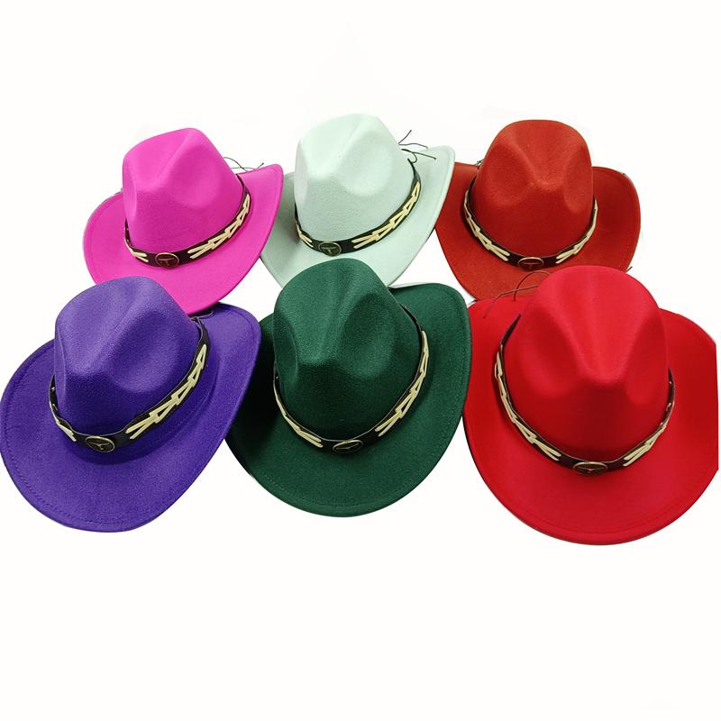 Dark purple Cowboy Hat New Jazz Knight hat cowboy hat monochrome felt hat men's and women's large brim outdoor hat