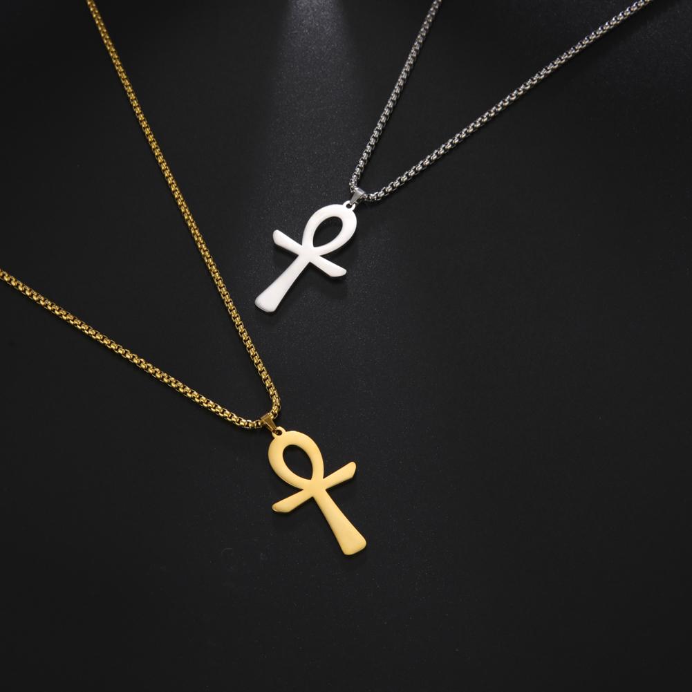 Collier Punk en acier inoxydable avec pendentif en croix égyptienne pour homme et femme, bijou tendance, ras du cou, cadeau
