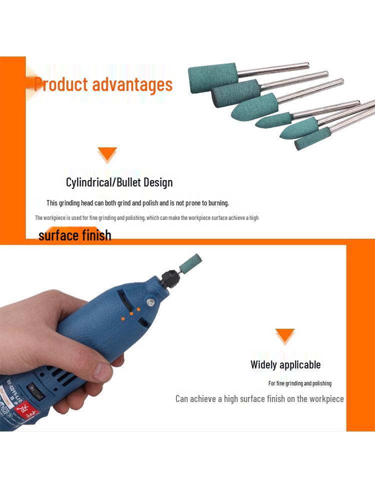 Green Rubber Grinding and Polishing Head - 3mm Head with 4/5/6/8/10/12mm Cylindrical Options for Electric Grinder.