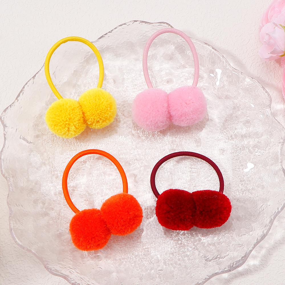 2/6/10Pcs Girls Scrunchies Double Plush Ball Hair Bands Set For Baby Kids Bobbles Elastic Hair Ropes Hair Accessories