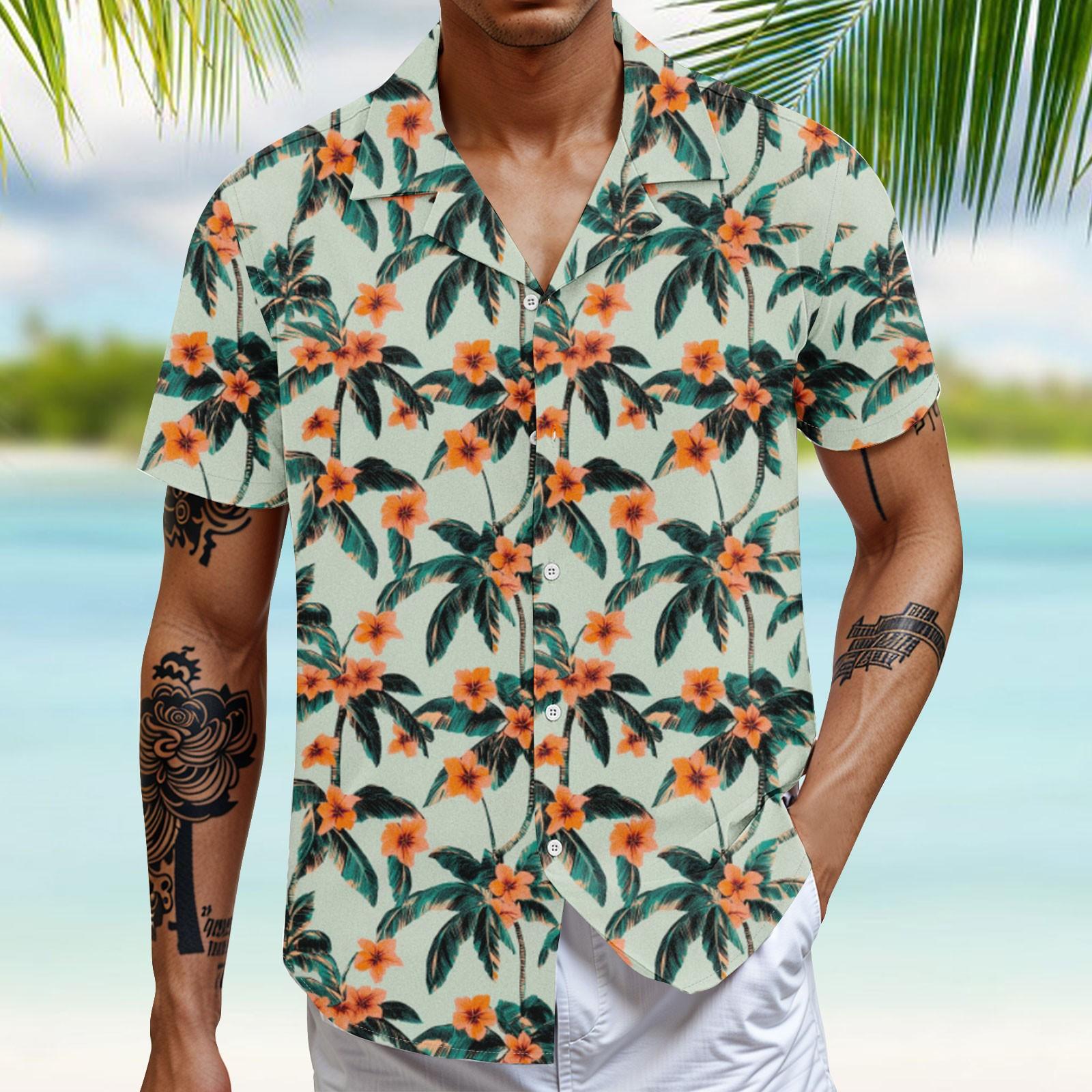 

Чоловіча повсякденна вільна сорочка з короткими рукавами Модна сорочка з принтом L темно-зелений колір