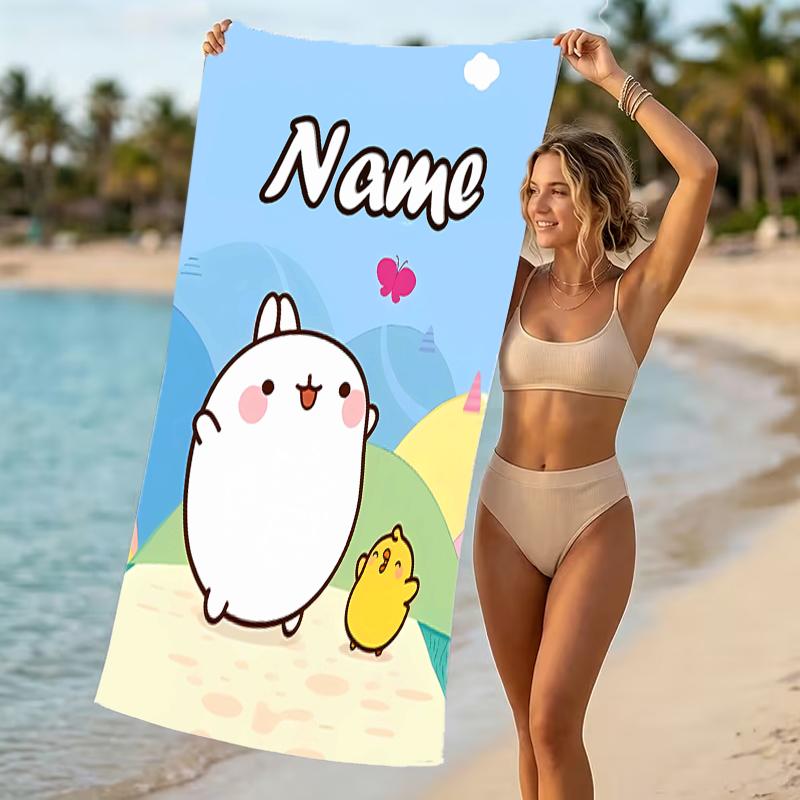 Customizable personalized beach towels Molang themed designs.Suitable for the beach, yoga, sports;ideal as beach accessories