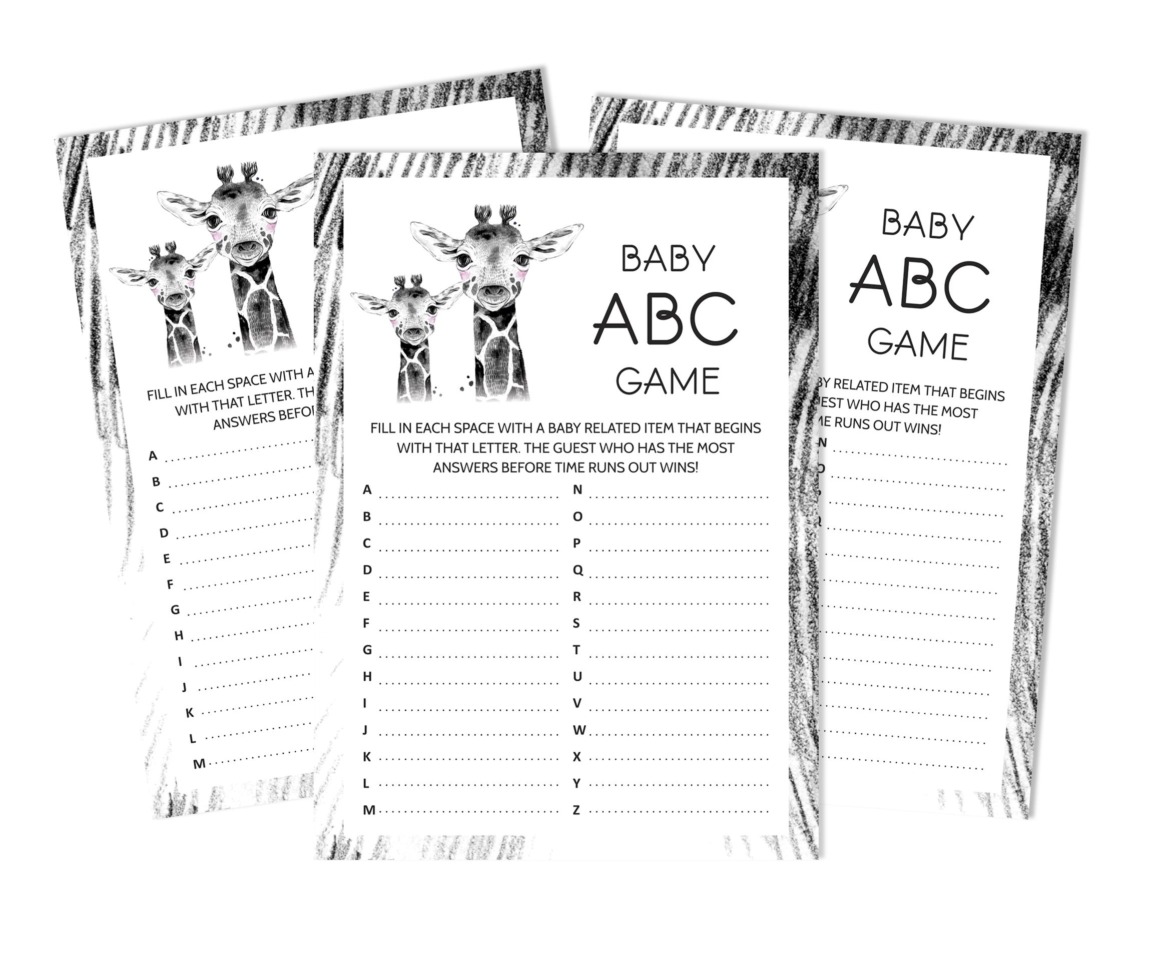 

Inkdotpot Baby Shower Game Set Of 50 BabyA AlphabetA ABCA Game Жираф Джунгли Животные Вечеринка 5 x 7 Inches