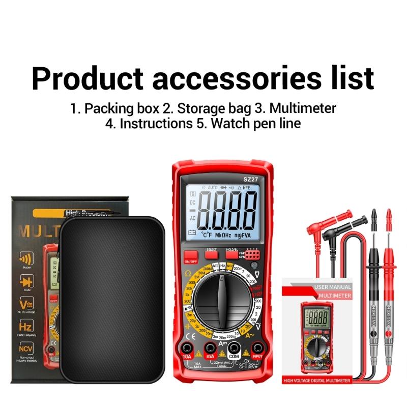 SZ27 Multitester 1999 Counts Multimeter Voltage Current Tester Ohm Diode Triode NCV Resistance Capacitance Tester
