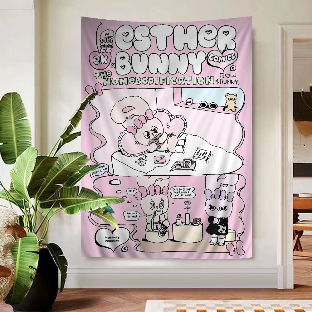 Cute Esther Bunny Rabbit Cartoon Tapestry Wall Hanging Decoration Household Home Decor